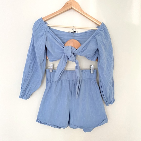 GLAMAKER Blue Blouse and Shorts Set - Picture 2 of 7